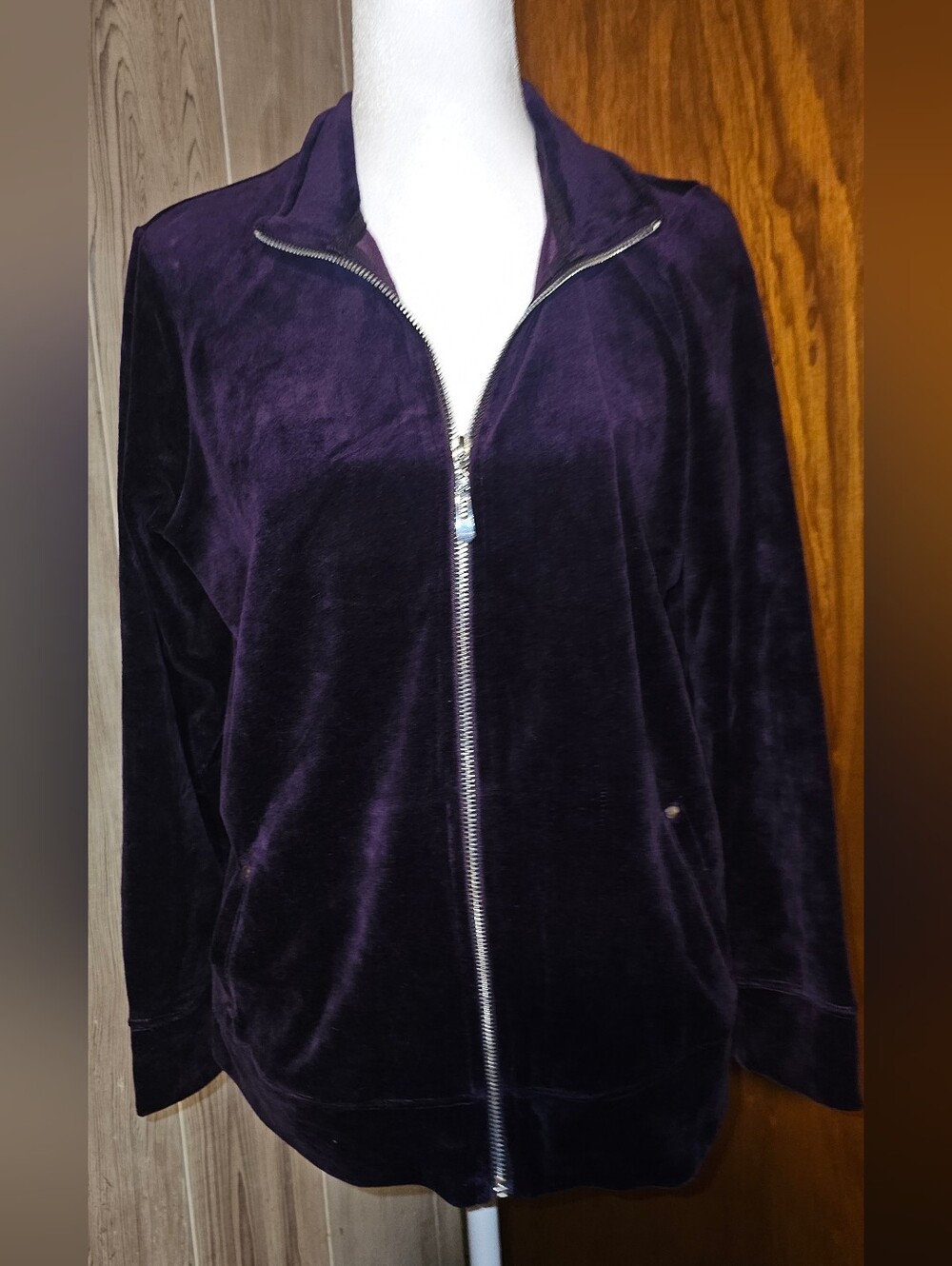 Karen Scott Deep Purple Velvet Zip-Front Petite Jacket